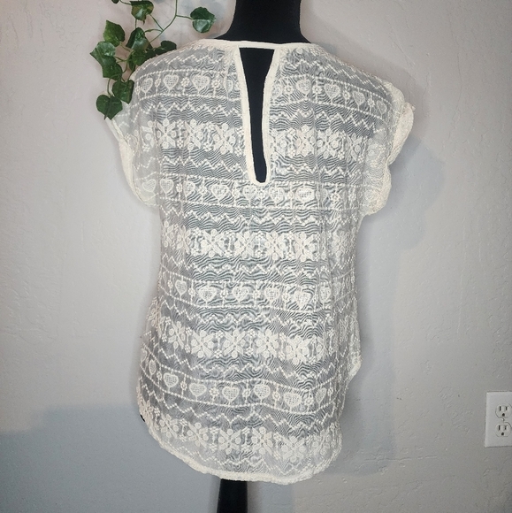 Le Lis Cream Sheer Lace Blouse Size Medium - Picture 7 of 8